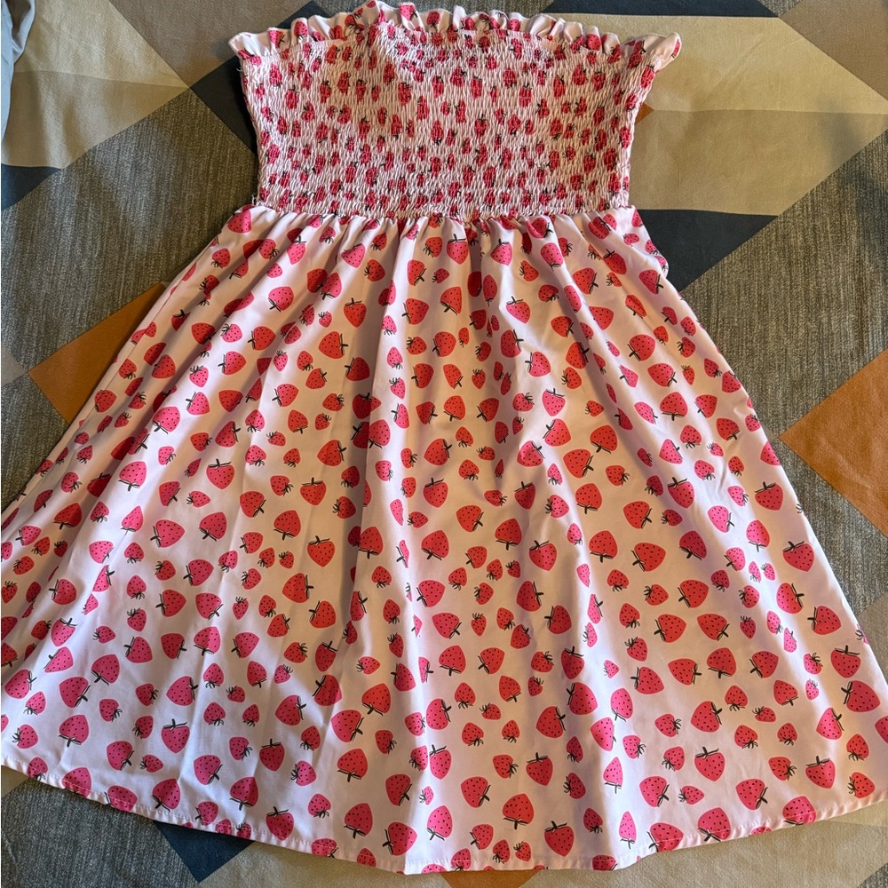 Strawberry Print Pink Kids Dress